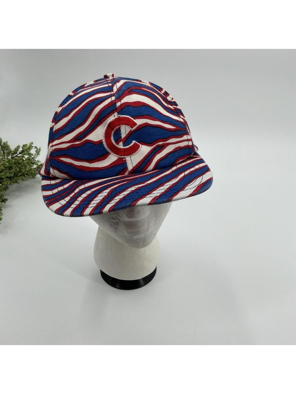Vintage Cubs Zubaz Cap MLB Red Blue Striped SnapBack Hat